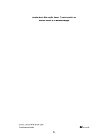 Direitos Autorais 3M do Brasil – 2004
Proibida a reprodução 3Inovação
62
Avaliação da Atenuação de um Protetor Auditivos
Método Niosh Nº 1 (Método Longo)
 