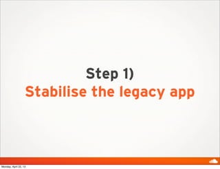 Step 1)
Stabilise the legacy app
Monday, April 22, 13
 