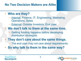 No Two Decision Makers are Alike <ul><li>Who are they? </li></ul><ul><ul><li>Internal : Finance, IT, Engineering, Marketin...