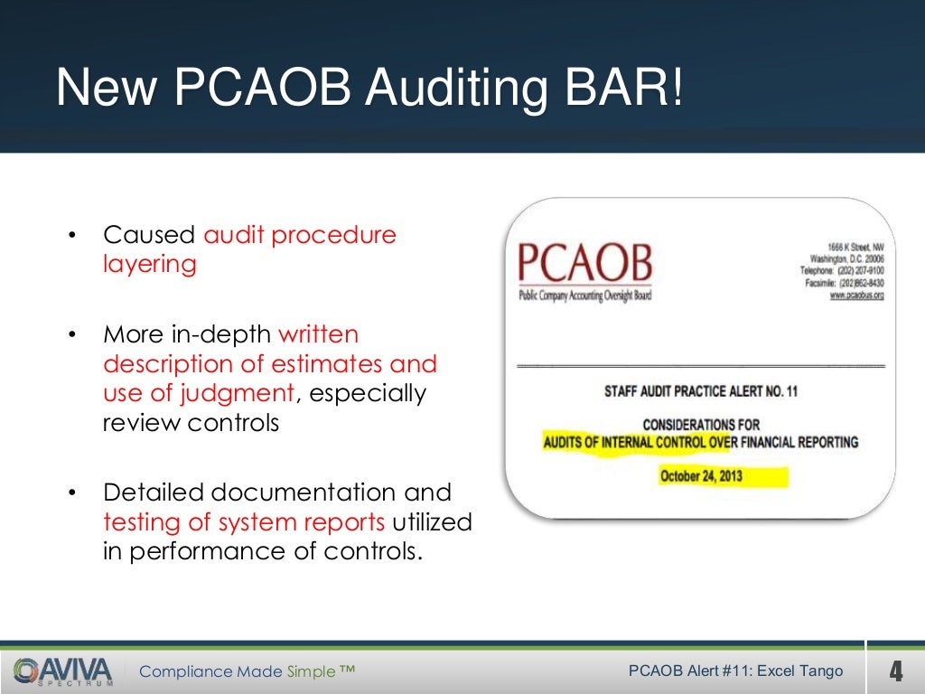 PCAOB Audit Alert 11 New Internal Control Testing Standards & Excel