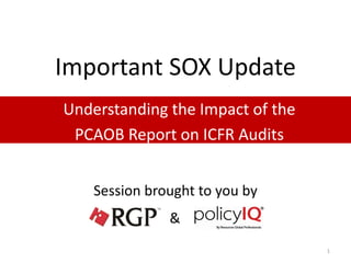 Important SOX Update
Understanding the Impact of the
PCAOB Report on ICFR Audits
1
Session brought to you by
&
 