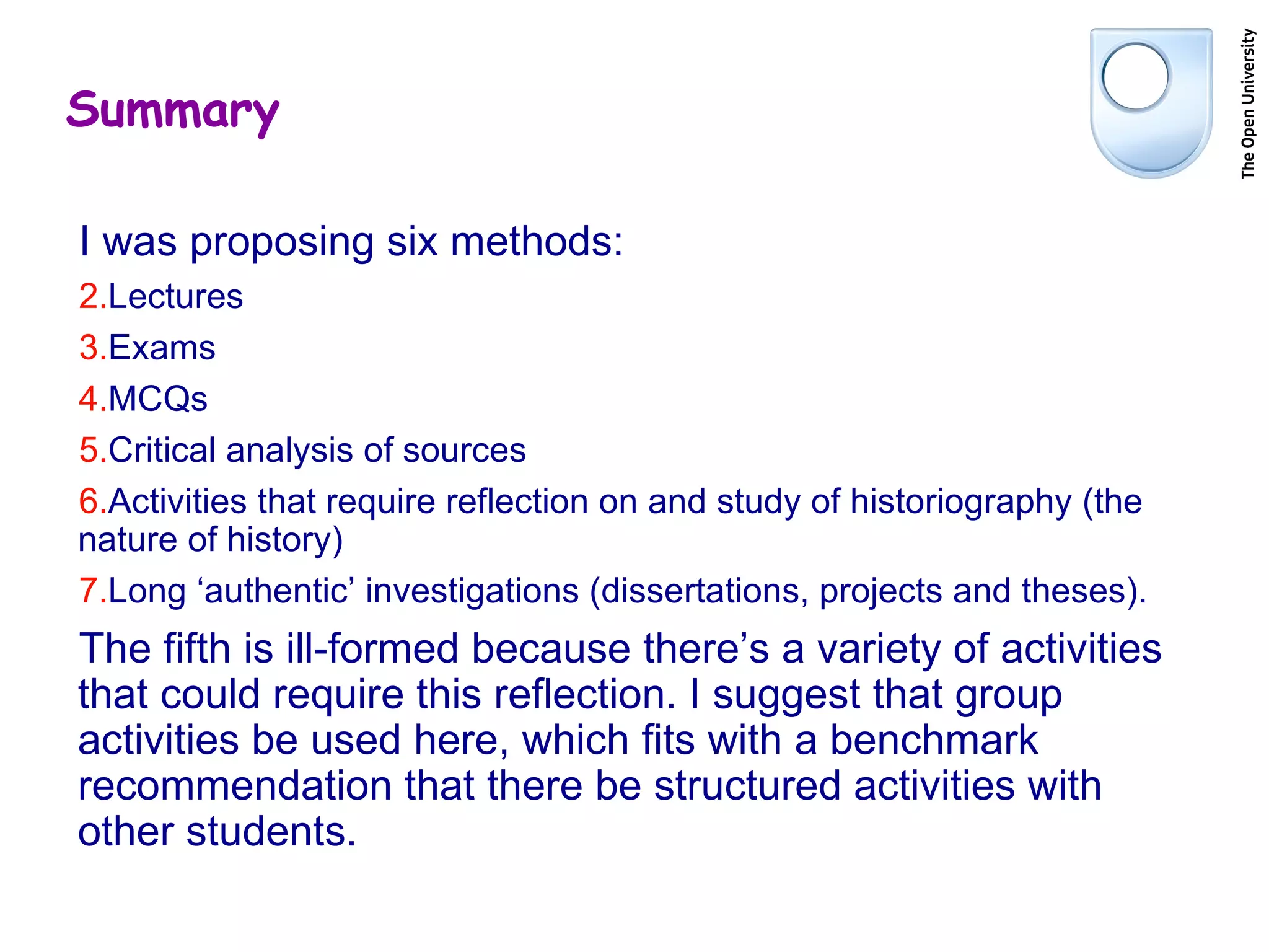 PCAP, Activity 8. A worked example for History | PPT