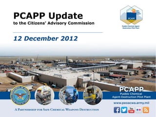 PCAPP Update
to the Citizens’ Advisory Commission
12 December 2012
 