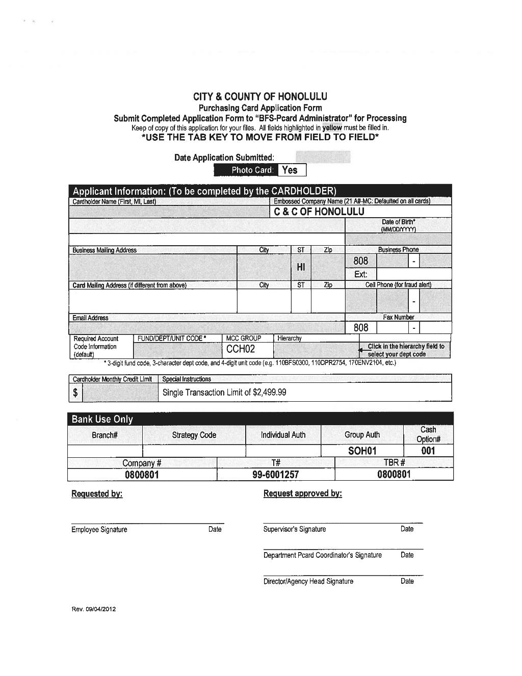 Honolulu pCard policy
