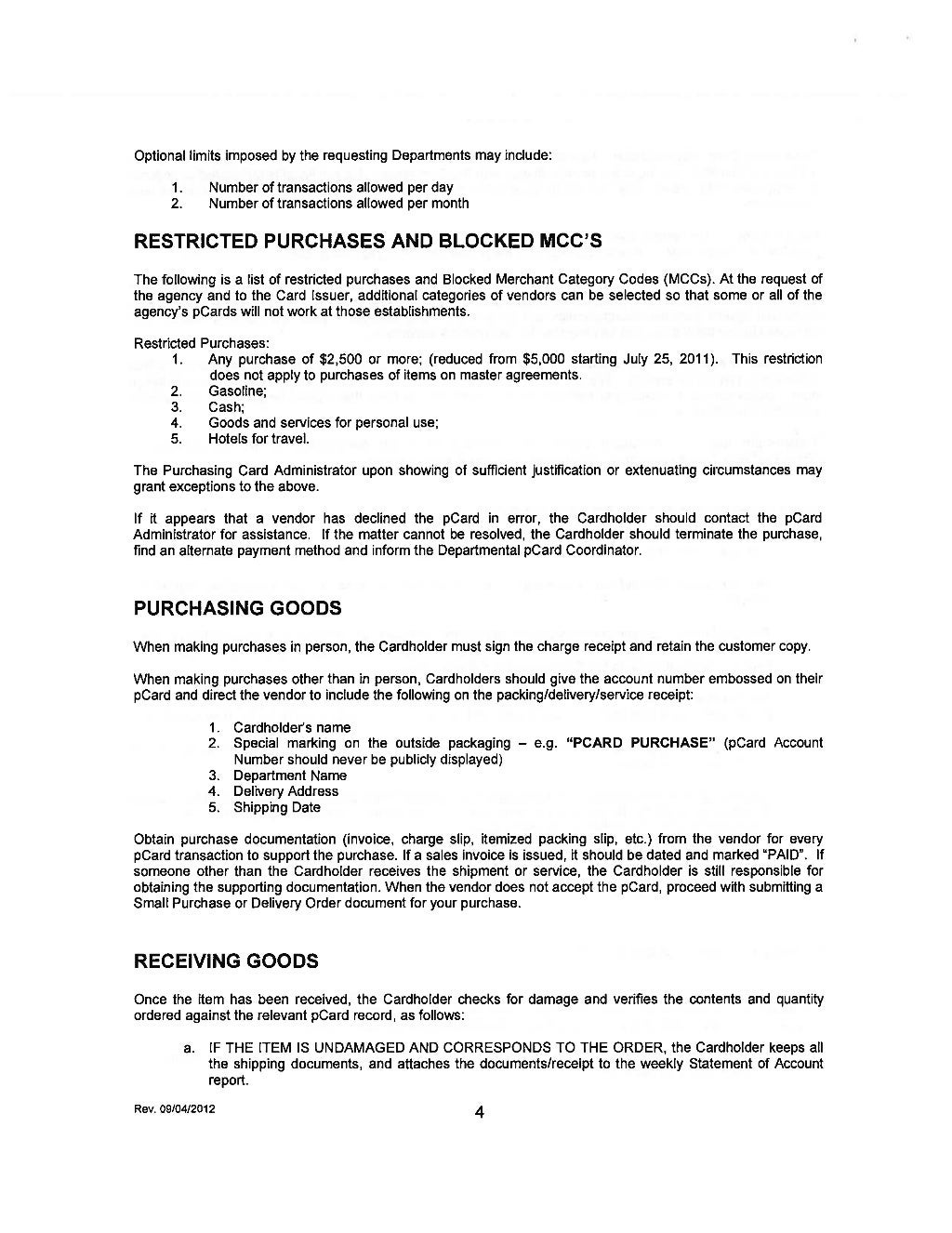 Honolulu pCard policy