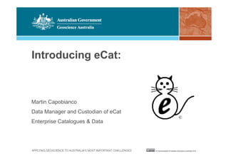 Introducing eCat:
Martin Capobianco
Data Manager and Custodian of eCat
Enterprise Catalogues & Data
 