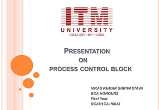 PRESENTATION
ON
PROCESS CONTROL BLOCK
VIKAS KUMAR SHRIVASTAVA
BCA HONOURS
First Year
BCAH1CA-16023
1
 