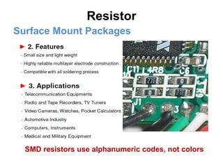 Resistor Surface Mount Packages SMD resistors use alphanumeric codes, not colors 