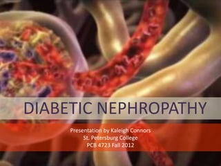 DIABETIC NEPHROPATHY
Presentation by Kaleigh Connors
St. Petersburg College
PCB 4723 Fall 2012
 