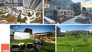 35
Community Parks
L Apartments - ChicagoThe Grand at Sky View Parc - Queens
Eleve Lofts – Los Angeles Altitude 970 – Kansas City
 