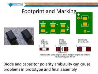 Footprint and Marking
Diode and capacitor polarity ambiguity can cause
problems in prototype and final assembly
 