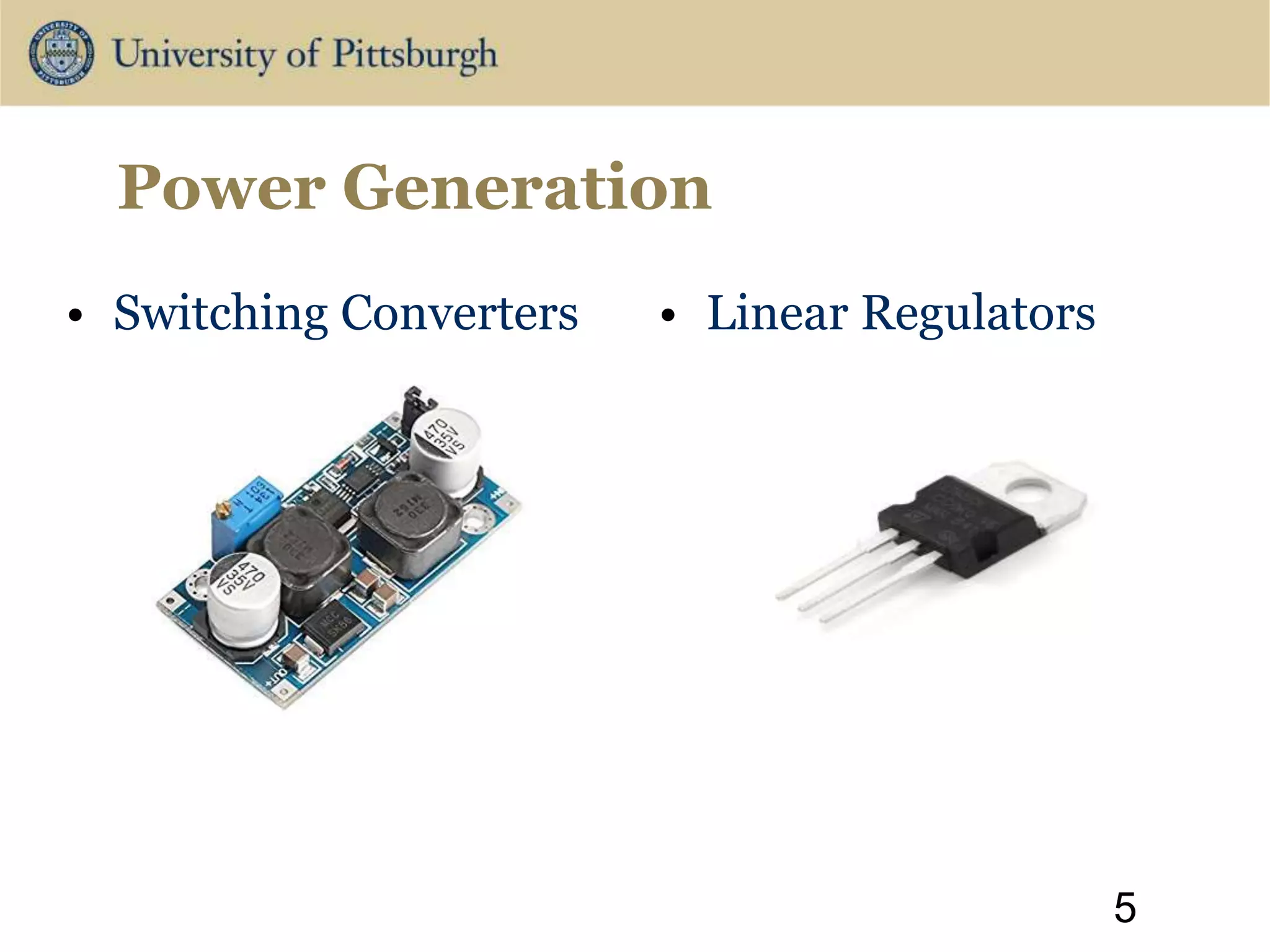 Power Generation
• Switching Converters • Linear Regulators
5
 