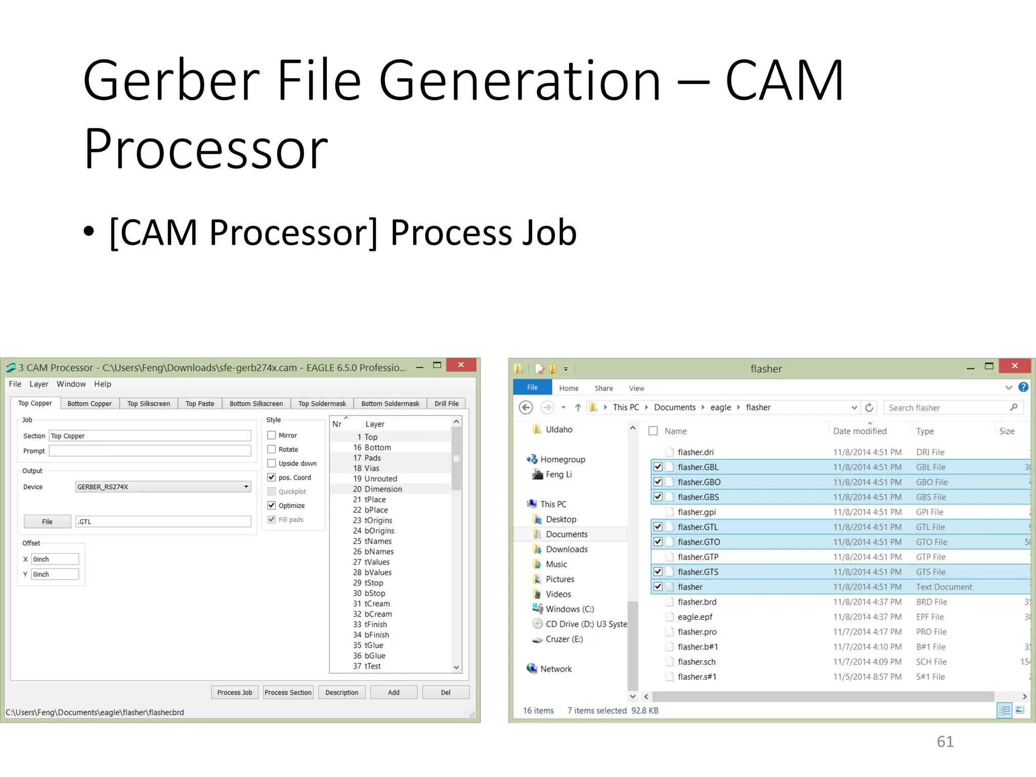 Gerber File Generation – CAM
Processor
• [CAM Processor] Process Job
61
 