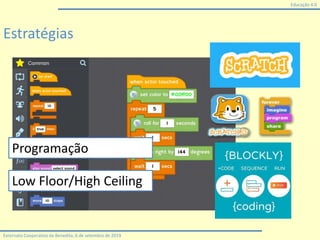 Educação 4.0
Externato Cooperativo da Benedita, 6 de setembro de 2019
Estratégias
Low Floor/High Ceiling
Programação
 