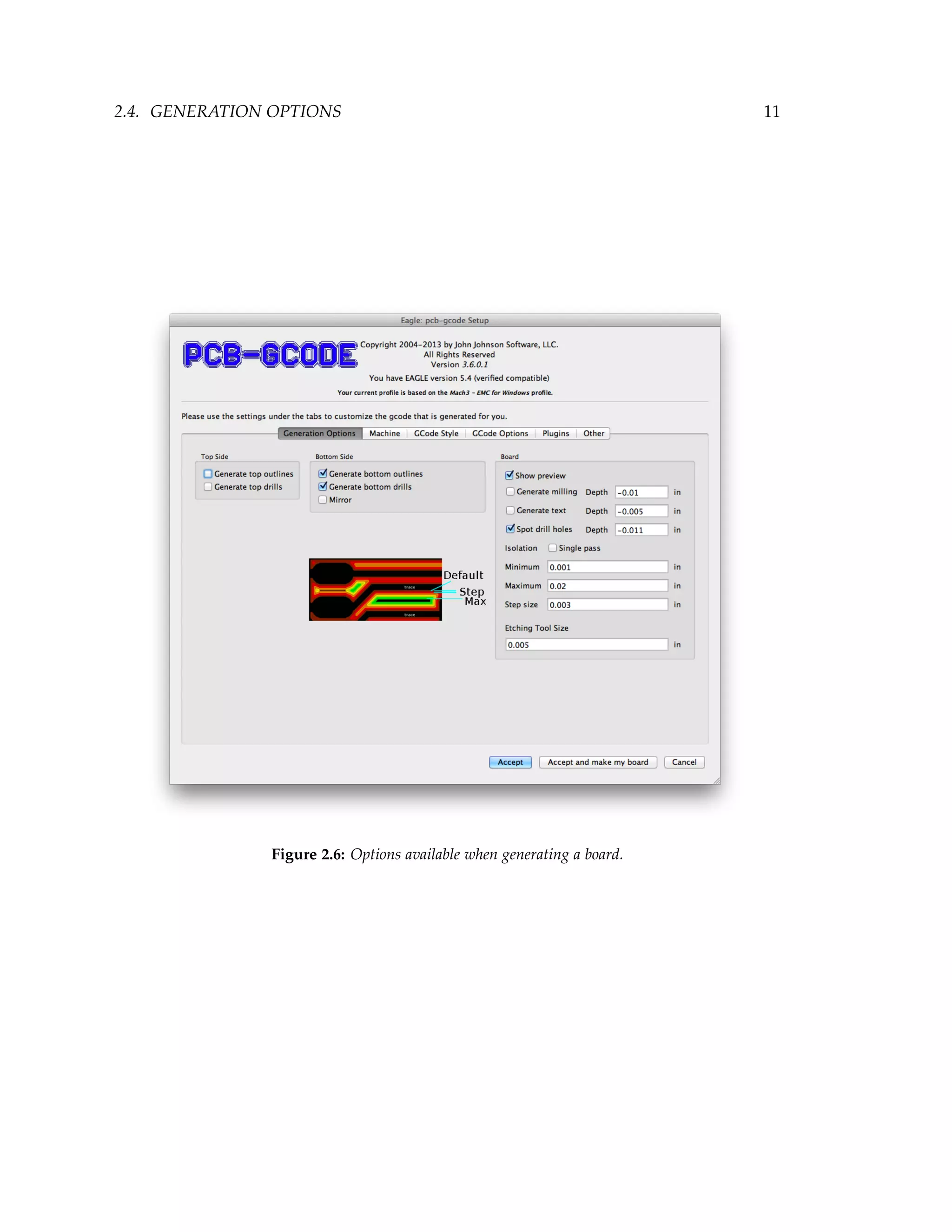 2.4. GENERATION OPTIONS 11
Figure 2.6: Options available when generating a board.
 