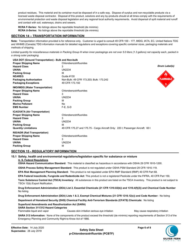 Best Solvent Pcbtf SDS