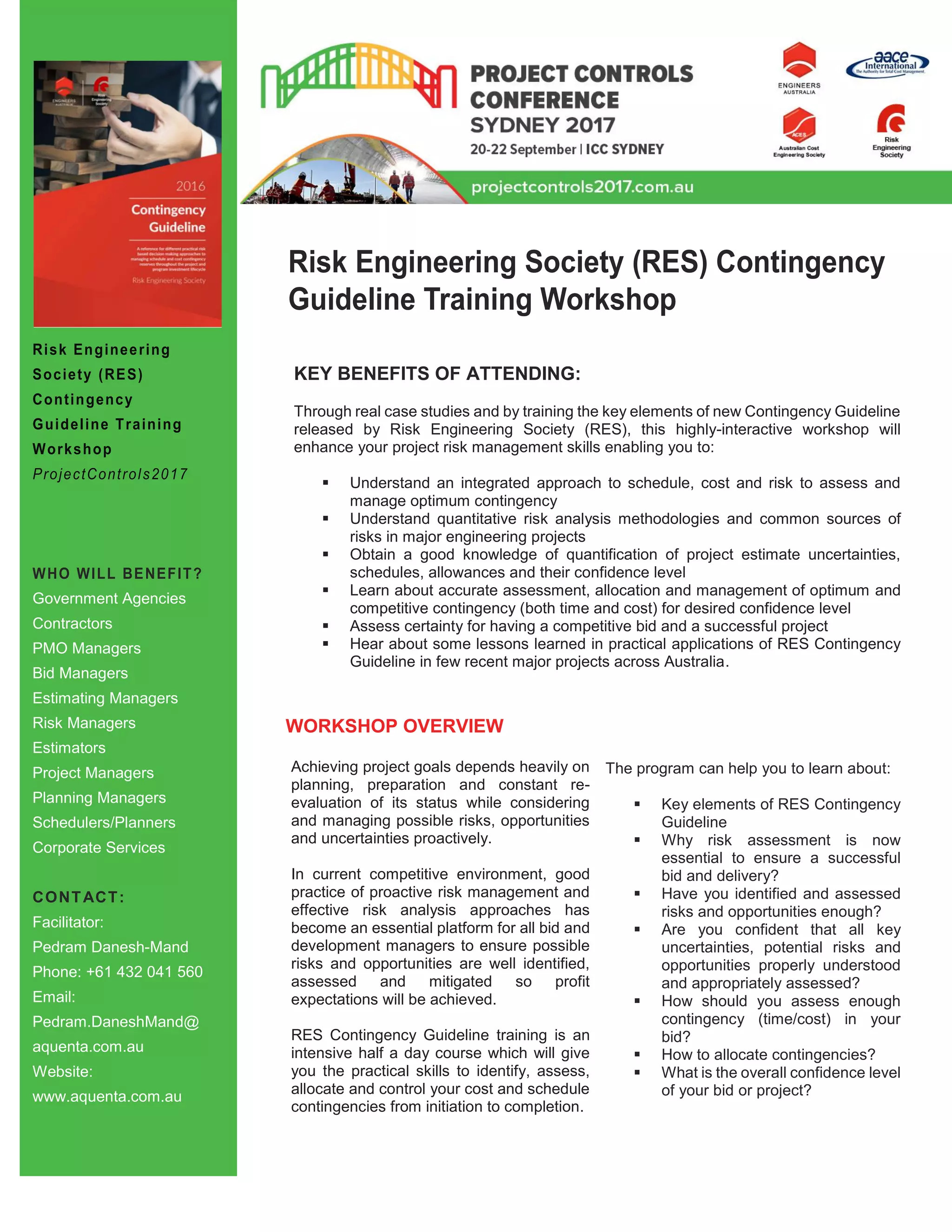 Pcc Risk Management Risk Management & Contingency Guideline Training Workshop | PDF