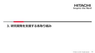 11
© Hitachi, Ltd. 2021. All rights reserved.
3. 研究開発を支援する各取り組み
 