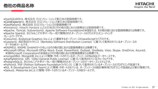 37
© Hitachi, Ltd. 2021. All rights reserved.
他社の商品名称
•AppSQUAREは、株式会社 日立ソリューションズ東日本の登録商標です。
•CoreExplorerは、株式会社 日立ソリューション...