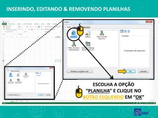 INSERINDO, EDITANDO & REMOVENDO PLANILHAS
ESCOLHA A OPÇÃO
“PLANILHA” E CLIQUE NO
BOTÃO ESQUERDO EM “OK”
 