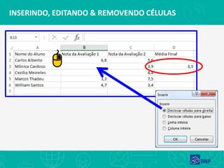 INSERINDO, EDITANDO & REMOVENDO CÉLULAS
 