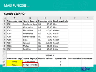 MAIS FUNÇÕES...
Função SEERRO:
 