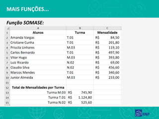 MAIS FUNÇÕES...
Função SOMASE:
 