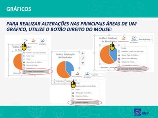 GRÁFICOS
PARA REALIZAR ALTERAÇÕES NAS PRINCIPAIS ÁREAS DE UM
GRÁFICO, UTILIZE O BOTÃO DIREITO DO MOUSE:
 