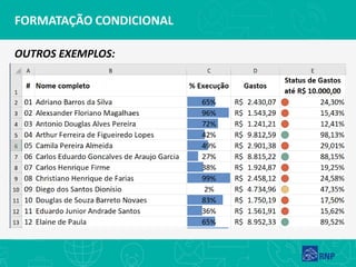 FORMATAÇÃO CONDICIONAL
OUTROS EXEMPLOS:
 
