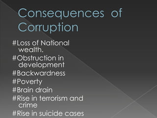 #Loss of National
 wealth.
#Obstruction in
 development
#Backwardness
#Poverty
#Brain drain
#Rise in terrorism and
 crime
#Rise in suicide cases
 