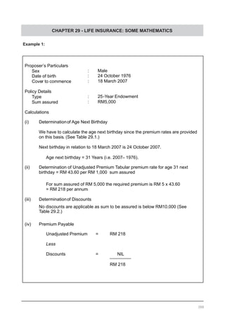 CHAPTER 29 - LIFE INSURANCE: SOME MATHEMATICS
Example 1:
388
 