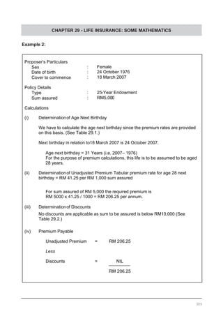 CHAPTER 29 - LIFE INSURANCE: SOME MATHEMATICS
Example 2:
389
 