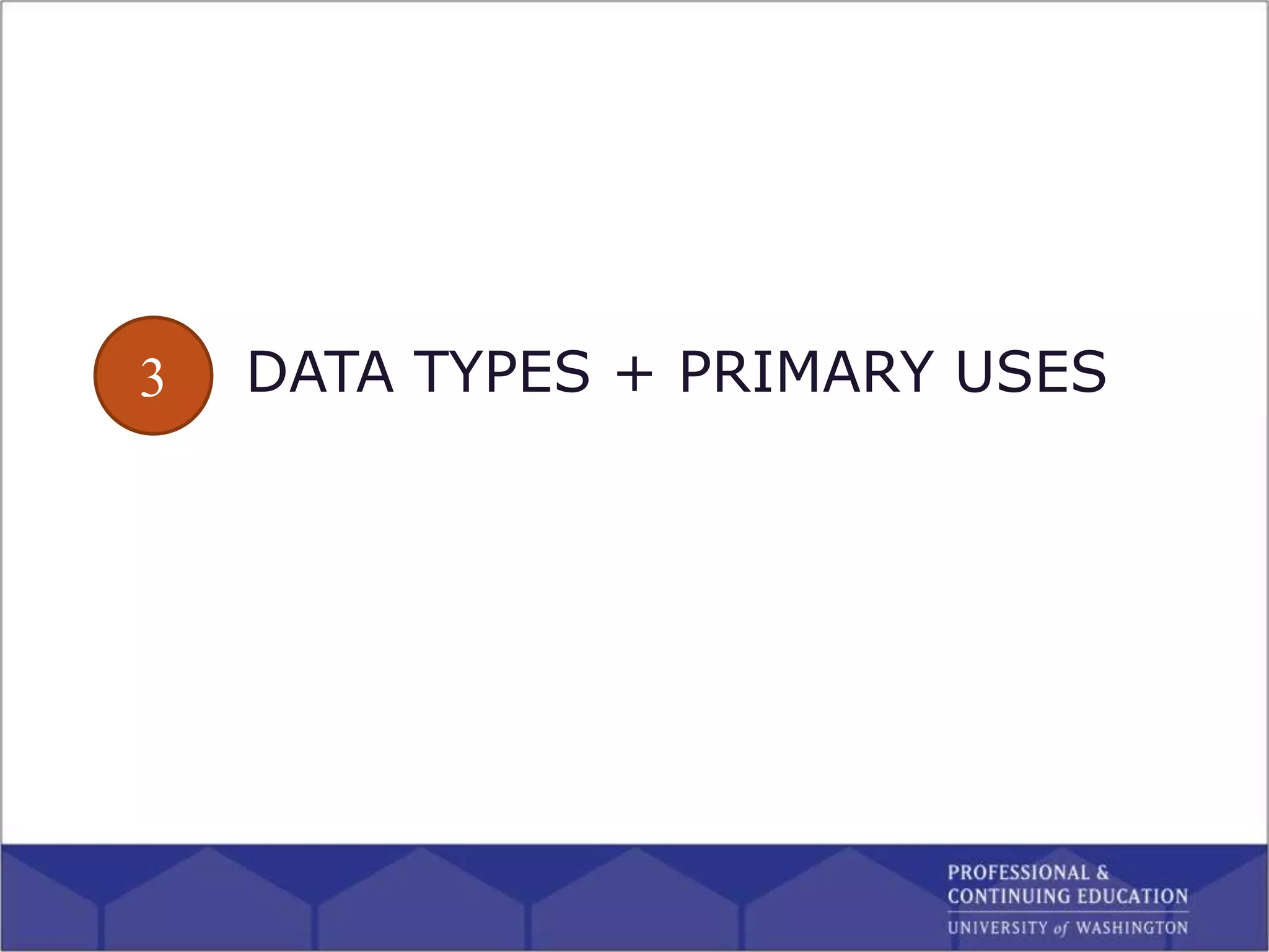 DATA TYPES + PRIMARY USES3
 