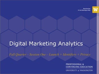 Digital Marketing Analytics
Fall Quarter – Session One – Launch + Identifiers + Privacy
 