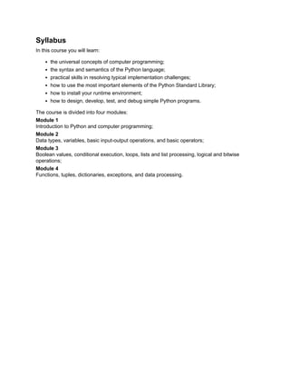 python essentials course overview | pdf | python... pcep_official_guide python essentials.pdf