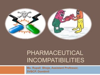 Ms. Rupali Bhoje, Assistant Professor,
SVBCP, Dombivli
PHARMACEUTICAL
INCOMPATIBILITIES
 