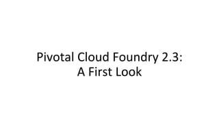 Pivotal Cloud Foundry 2.3:
A First Look
 