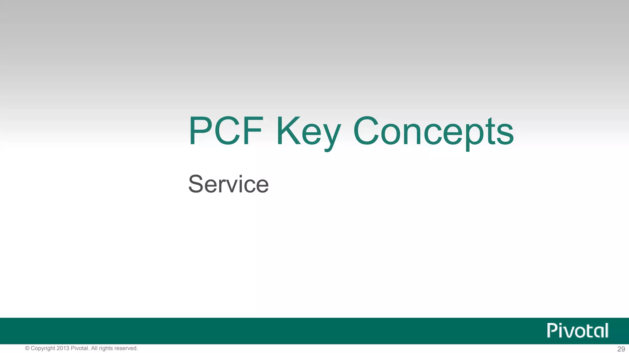 PCF Key Concepts 
Service 
© Copyright 2013 Pivotal. All rights reserved. 29 
 