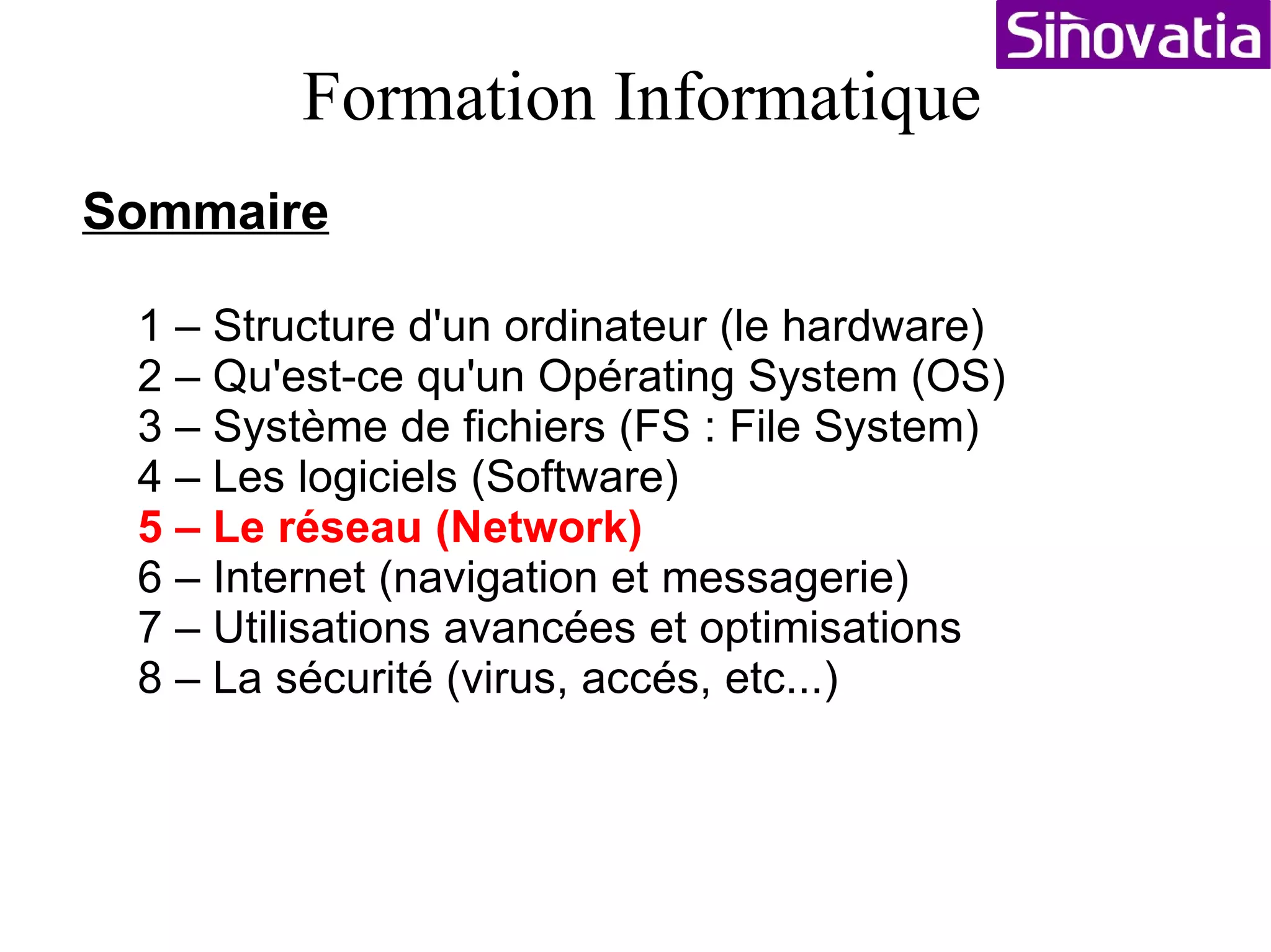 4 – Les logiciels (Software) EXERCICE But :  Apprendre à extraire des données d'une base par ODBC Objet :  - Ouvrir le panneau de configuration, et « Source de données ODBC » - Dans l'onglet « source de données utilisateur » faire ajouter - Sélectionner « Microsoft FoxPro VFP driver (*.dbf) - 6.01.8629 » - Faire terminer - Nom de la source de donnée et description, taper : GPAO - sélectionner « répertoire de tables indépendantes » - dans chemin d'accés taper :  ???  puis faire OK - Ouvrez Excel Puis allez dans Données/Données externes/Créer une requête - Sélectionner GPAO dans la liste des Bases de données - Dans tables et colonnes disponible sélectionner : Gplocali - Faites passer les champs lo_code, lo_desi, lo_arti à droite - Faire Suivant, Suivant « Première clé » sélectionner lo_code, suivant - Terminer. Puis Faire OK dans Excel.  Vous obtenez ainsi la liste de toutes les localisations disponibles.  - Retourner dans « Source de données ODBC » et supprimer la connexion 'GPAO'. 