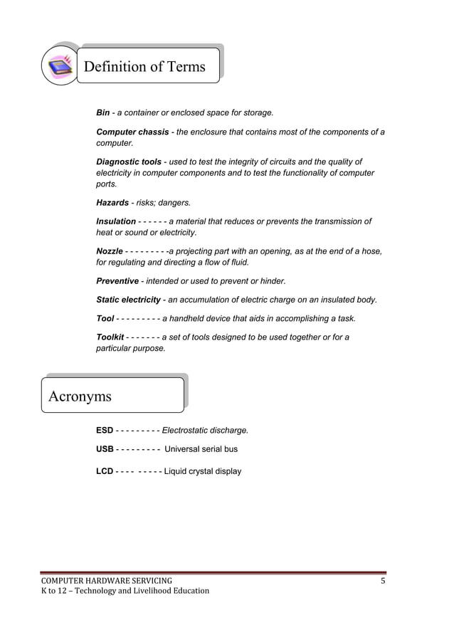 K to 12 PC Hardware Servicing Learning Module
