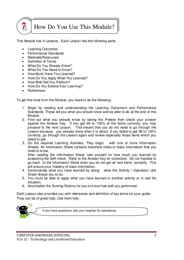 K To 12 Pc Hardware Servicing Learning Module