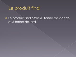 Le produit finalLe produit final était 20 tonne de viande et 5 tonne de lard.