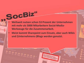 35
© PROJECT CONSULT Unternehmensberatung Dr. Ulrich Kampffmeyer GmbH 2011 / Autorenrecht: <Vorname Nachname> Jan-18 / Quelle: PROJECT CONSULT 2
Aktuelle Trends im Enterprise Information Management Update-Tage EIM 2012Dr. Ulrich Kampffmeyer
• Weltweit nutzen schon 53 Prozent der Unternehmen
mit mehr als 5000 Mitarbeitern Social-Media-
Werkzeuge für die Zusammenarbeit.
• Meist kommt Sharepoint zum Einsatz, aber auch Wikis
und (Unternehmens-)Blogs werden genutzt.
 