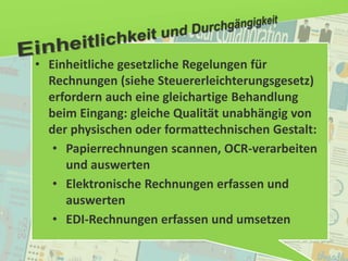 44
© PROJECT CONSULT Unternehmensberatung Dr. Ulrich Kampffmeyer GmbH 2011 / Autorenrecht: <Vorname Nachname> Jan-18 / Quelle: PROJECT CONSULT 2
Aktuelle Trends im Enterprise Information Management Update-Tage EIM 2012Dr. Ulrich Kampffmeyer
(http://www3.dfki.uni-kl.de/agd/dengel/content/e157/e190/e192/Ausschnitt_der_Studie_ger.pdf)
• Einheitliche gesetzliche Regelungen für
Rechnungen (siehe Steuererleichterungsgesetz)
erfordern auch eine gleichartige Behandlung
beim Eingang: gleiche Qualität unabhängig von
der physischen oder formattechnischen Gestalt:
• Papierrechnungen scannen, OCR-verarbeiten
und auswerten
• Elektronische Rechnungen erfassen und
auswerten
• EDI-Rechnungen erfassen und umsetzen
 
