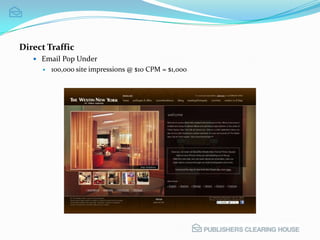 400,000 impressions @ $10 CPM = $4,000Direct TrafficEmail Pop Under