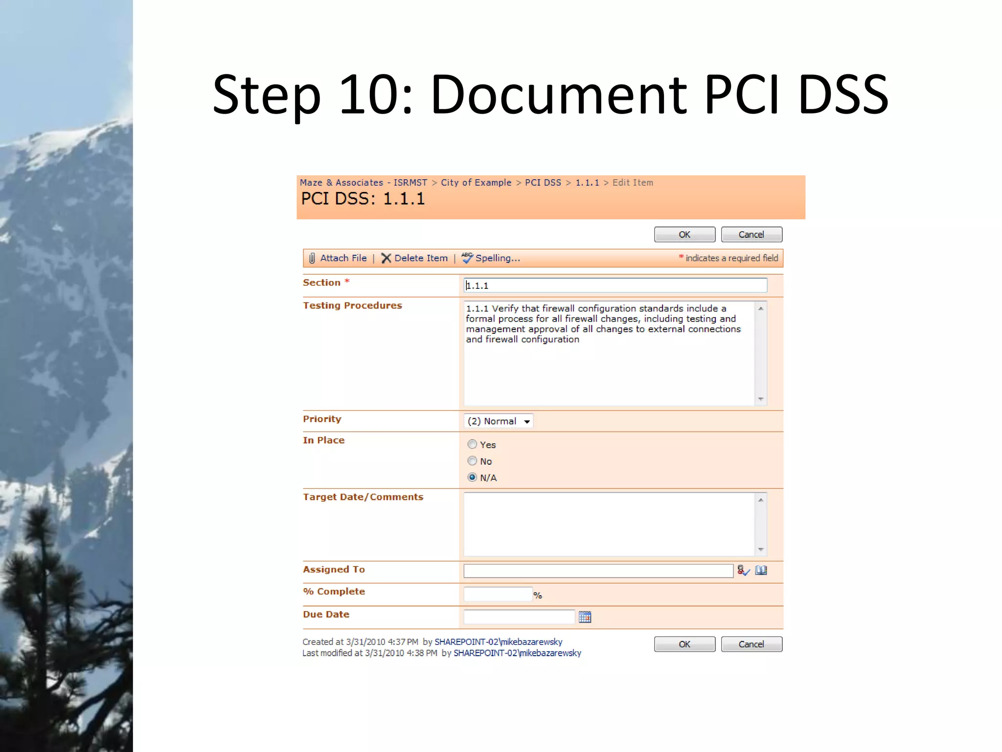 Step 10: Document PCI DSS
 