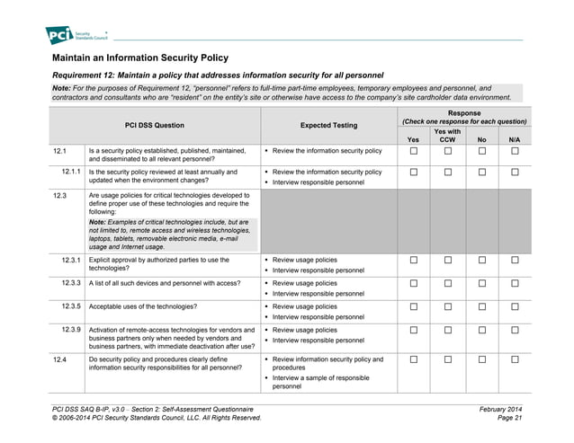 PCI Servces - PCI Compliance Questionnaire | PDF