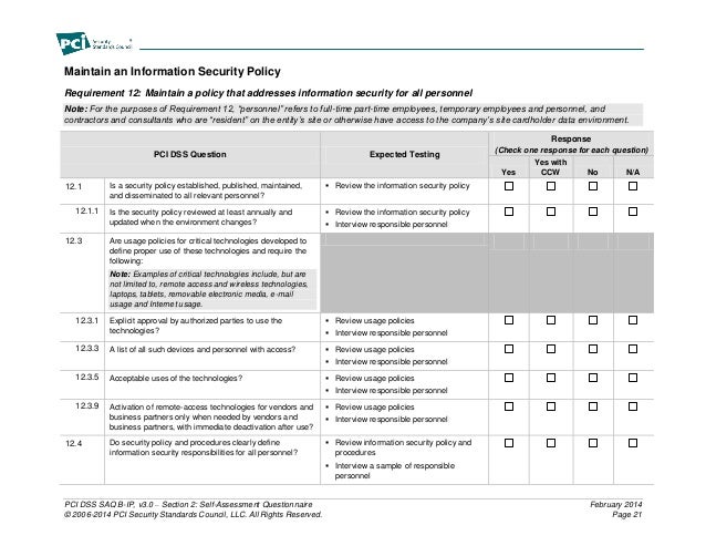 PCI Servces - PCI Compliance Questionnaire