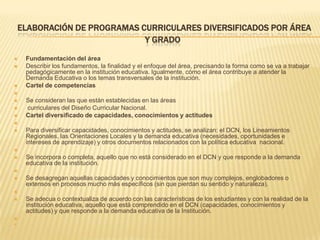 ELABORACIÓN DE PROGRAMAS CURRICULARES DIVERSIFICADOS POR ÁREA
                              Y GRADO

    Fundamentación d...