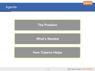 Agenda




         27   Don’t Take Chances. TAKE CONTROL.
 